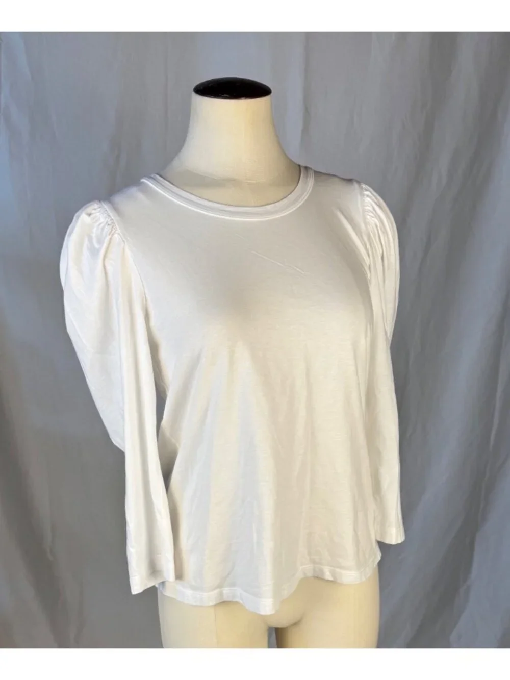A.L.C. Bella White Cotton Puff Shoulder Long Sleeve Top Size S
